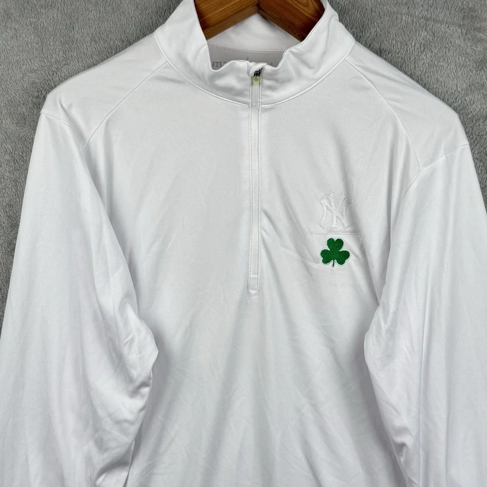 Antigua New York Yankees Shamrock Pullover Mens L White 1/4 Zip Performance MLB
